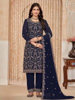 Navy Blue Faux Georgette Salwar Kameez